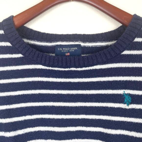 Vintage US Polo Womens Sweater Sz M Navy Preppy Striped Nautical Grunge Money - Picture 7 of 7